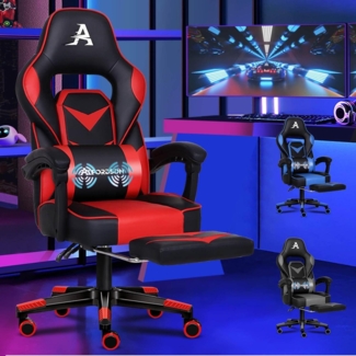 Gaming Stuhl Racing Stuhl Bürostuhl Fußstütze PU Leder Armlehne Rot