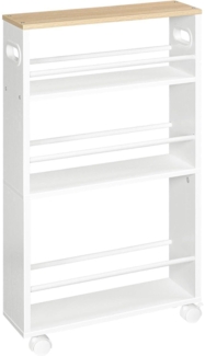 HOOBRO Schmaler Servierwagen 4 Ebenen 360° Räder Weiß/Naturholz 80cm