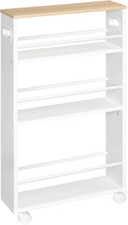 HOOBRO Schmaler Servierwagen 4 Ebenen 360° Räder Weiß/Naturholz 80cm
