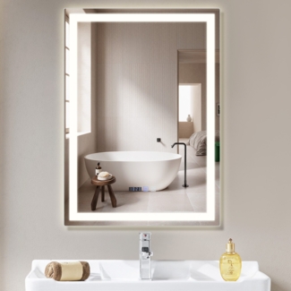 ZMH Beleuchteter Badezimmerspiegel - 60x80 cm LED, Wandmontage, IP44, Touch-Schalter, Uhr, Einstellbar