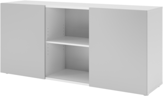 bümö Schwebetürenschrank, Sideboard Weiß/Grau - Büromöbel Sideboard Holz 160cm breit, 42cm schmal, Büro Schrank mit Schwebetür für Flur oder als Wohnzimmer-Kommode, 1780-W-5