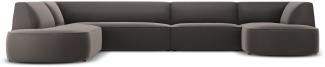 Micadoni 6-Sitzer Samtstoff Panorama Ecke links Sofa Ruby | Bezug Dark Grey | Beinfarbe Black Plastic