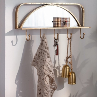 K&L Wall Art Wandspiegel Metall Wandregal Metallspiegel Antik Goldoptik Garderobe Kleiderhaken, Schlüsselaufhänger Regal