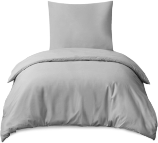 Bettwäsche 155x220 Grau - 2tlg. Bettbezug Set Mikrofaser Reißverschluss