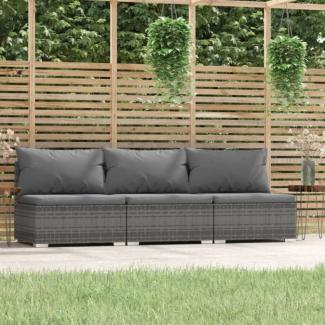 vidaXL 3-Sitzer-Sofa mit Kissen Grau Poly Rattan 317517