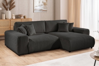 S-Style Möbel Ecksofa Mollis mit Schlaffunktion und Bettkasten aus Plüschcord, mit Wellenfederung