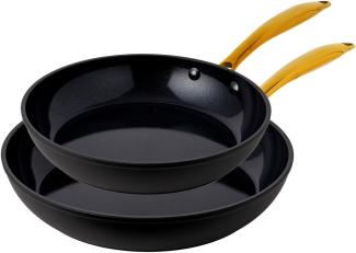 HENSSLERS Pfannen-Set HSN, Aluminium (Set, 2-tlg, je 1 Pfanne Ø 24/28 cm, H: 5/5,5 cm), BLACK CERAMIC Antihaftbeschichtung, goldener Edelstahlgriff, Induktion