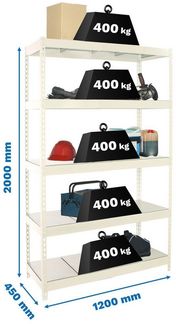 PROREGAL® Schwerlastregal Schwerlastregal BIG METAL YETI FIVE 200 x 120 x 45 cm Fachlast 400kg Weiß