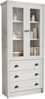 Highboard 2 Glastüren, 3 Schubladen, Kupfergriffen