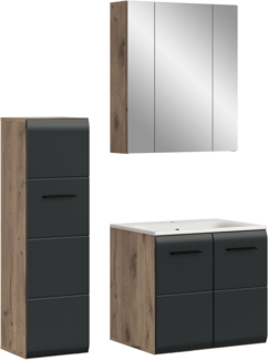 Badkombination (B/H/T: 105x185x46 cm) in schwarz matt und Nox Oak Nachbildung