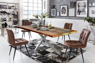 Tisch 220x100cm Altholz bunt Metall Holztisch Esstisch Speisetisch Küchentisch