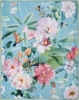 Plaid Fungi, Descanso, Sehr Weich, Kuscheldecke, 130x160 cm, Wendeoptik, Blumen, Grün, Türkis