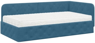 vidaXL Eckbettgestell mit Matratze mit Kopfteil Blau 90 x 200 cm Samt 3394081