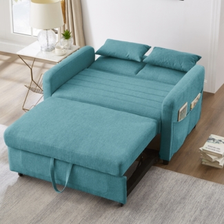 Ausziehsofa mit Schlaffunktion,3-stufig verstellbare Rückenlehne, Baumwoll-Leinen-Bezug, hochdichter Schaumstoff