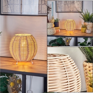 hofstein Tischleuchte Tischlampe aus Metall/Rattan in Beige/Naturfarben, ohne Leuchtmittel, Schirm aus Rattan (16 cm), An/-Auschalter, 1x E14, ohne Leuchtmittel