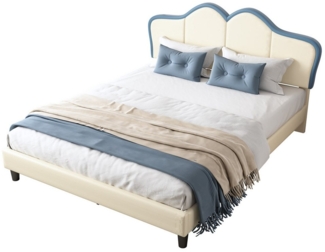 Flieks Polsterbett, Kinderbett Einzelbett 90x200cm mit Wellenform-Kopfteil