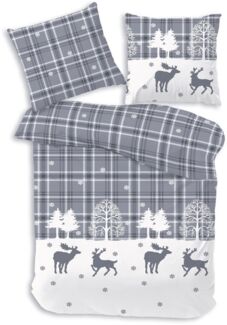 Träumschön Bettwäsche Premium Biber 135x200 cm oder 155x220 cm - Rentier rot oder silber, Biber, mit Reißverschluss, 100% Baumwolle, kuschelig warm im Winter