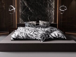Moderne Mako Satin Wende Bettwäsche Zebra Muster schwarz weiß 155x220 + 80x80