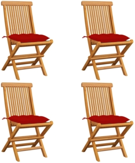 vidaXL Gartenstühle mit Roten Kissen 4 Stk. Massivholz Teak 3062589