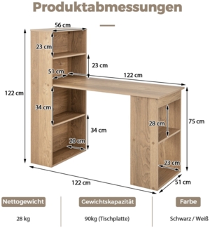 Schreibtisch mit Bücherregal Computertisch mit 6 Regalen PC-Tisch mit Regal Bürotisch Natur