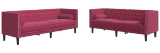 vidaXL 2-tlg. Chesterfield-Sofa-Set mit Nackenrollen Rot Samt 3209295