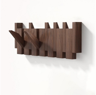 BlingBin Garderobenleiste 6 Haken Holzgarderobe, Wandgarderobe, Platzsparende (1er Set, 1 St, 44 x 15 x 3,5 cm), Flip Down Wand-Mounted Design, zum Aufhängen Hüten Schals Handtüchern