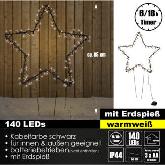 XL LED Stern mit Erdspießen Ø 60cm Lichterstern Batterie Leuchtstern In-Outdoor