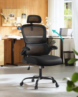 SONGMICS Bürostuhl, Schreibtischstuhl, ergonomischer Netzstuhl, mit doppellagigem Netzgewebe, atmungsaktiv, Adaptive Lendenstütze, verstellbare Kopfstütze, für Homeoffice, tintenschwarz