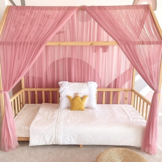 Baby Fancyroom Betthimmel Betthimmel Tüll Hausbett Kinderbett 2 Stück 340cm 380cm Montessori (3-tlg. Set mit 2x Betthimmel und einer 20er Pomponkette, Baldachin, Kinder Betthimmel Baldachin Himmel Deko Set), Betthimmel für Hausbett Montessori