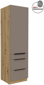 Küchen Hochschrank 60 cm Küche ARIA Sandgrau ultra matt + Eiche Artisan matt, hochwertige Fronten mit Anti Fingerprint Beschichtung, Soft-Close Küchenzeile Küchenblock