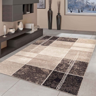 TaraCarpet Teppich Moderner Teppich Aragon 57 kariert modern, rechteckig, Höhe: 13 mm, kariert modern braun Wohnzimmer Schlafzimmer Esszimmer 080X150 cm