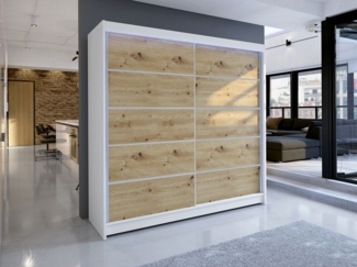 Kleiderschrank Talin IV, mit RGB LED Beleuchtung, Farbe: Weiß / Artisan Eiche