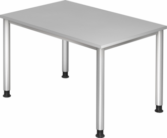 bümö höhenverstellbarer Schreibtisch H-Serie 120x80 cm in grau, Gestell in Silber - PC Tisch klein für's Büro manuell höhenverstellbar, Computertisch verstellbar, HS-12-5