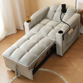 MODFU Schlafsofa 3-in-1 Ausziehbares Einzel-Schlafsofa, Liegestuhl, Schlafstuhl, Sessel 1 Teile, mit Ausziehbares Bettgestell aus Metall