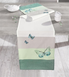 Tischläufer "Butterfly" in weiß / beige / grün, 40x160 cm