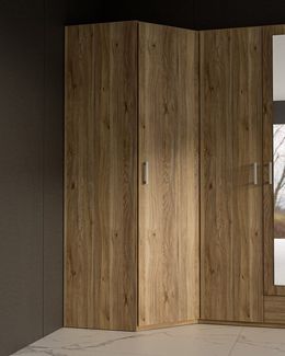 Forte ECONOBOX 2 Eckkleiderschrank 90, 1-türiger Drehtürenschrank, Holzwerkstoff, Mauvella Eiche Dekor, 89,5 cm breit, 210,5 cm hoch, 89,4 cm tief