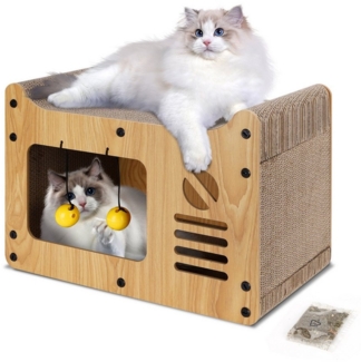 nobleza Tierhaus Hausform Kratzpappe für Katzen mit Spielball & Minze