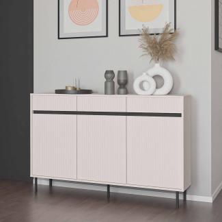 Furnix Sideboard Kersi 833 Kombi-Kommode mit drei Türen 3 Schubladen Beige o. Braun, Lamellen-Design