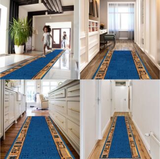 Mazovia Läufer Läufer Teppichläufer Brücke - Vorzimmer Küche - Blau, 67 x 100 cm, Kurzflor, Rutschfest, Meterware, Verschiedene Größen