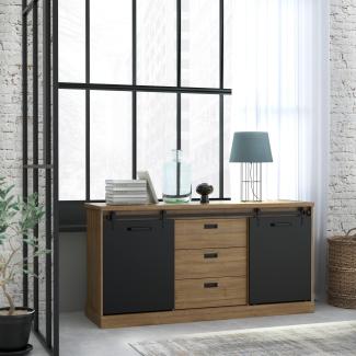 FORTE Kaszimiro Sideboard, Holzwerkstoff, Braun/Schwarz, 173,3 x 88,2 x 52 cm