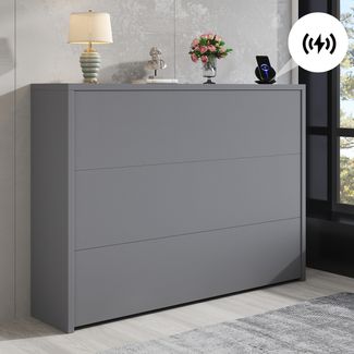 Sideboard mit klappbarer Arbeitsfläche 115 x 27 x 93 cm · Tischfläche 95x51 cm · integriertes Wireless Charging · 3 Rollen，Grau