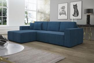 Ecksofa Schlafsofa Sofa CONOR Stoff Marineblau Ottomane Links