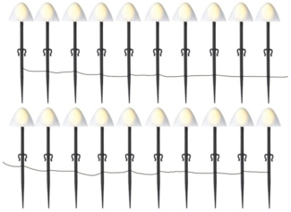 MARELIDA LED-Lichterkette Mini Pilze 20 Gartenstecker Gartendeko 8 Funkt. Timer weiß L: 3,8m, 20-flammig