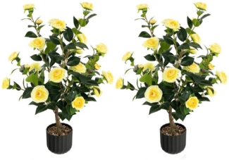 Kunstbaum Kamelie, COSTWAY, Höhe 95 cm, 2er-Set mit 24 Blüten & Blumentopf