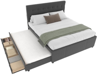 Ulife Polsterbett Doppelbett ausziehbares Bett Familienbett, Verstellbares Kopfteil,mit drei Schubladen,140x200 cm
