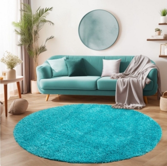 SIMPEX24 Teppich Unicolor - Einfarbig, Rund, Höhe: 30 mm, Einfarbig Runder Teppich Wohnzimmer Shaggy Versch. Farben und Größen