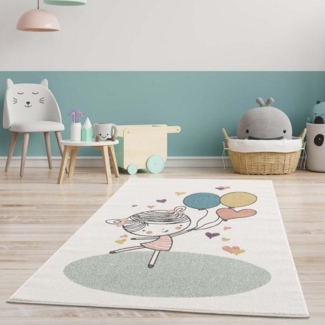Carpet City Kinderteppich Anime9393, rechteckig, Höhe: 11 mm, Spielteppich, Mädchen, Herzen, Ballon, Weicher Flor, Pflegeleicht