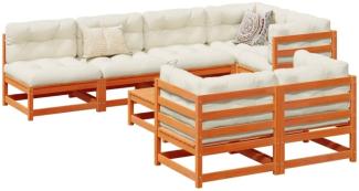 vidaXL 8-tlg. Garten-Sofagarnitur mit Kissen Wachsbraun Kiefernholz 3299347