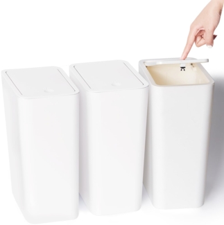 3er Pack 10L Kleiner Mülleimer mit Deckel, Badezimmer Abfalleimer mit Druckdeckel, Kleiner Mülleimer/Abfallkorb für Badezimmer, Küche, Büro, Schlafzimmer (Weiß)