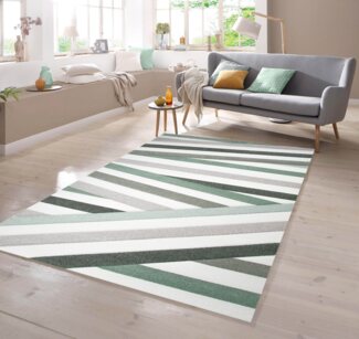 TeppichHome24 Teppich Designer Teppich mit Gestreift Pastellfarben Grün Creme Beige, rechteckig